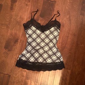 2/$10 Lace Trim Black and White Checkers Cami